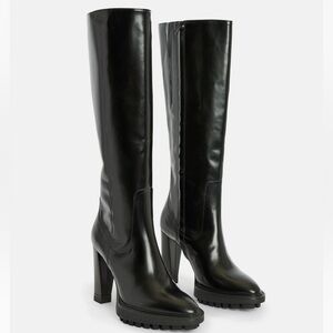 Knee High Black Shiny Patent Leather Boot